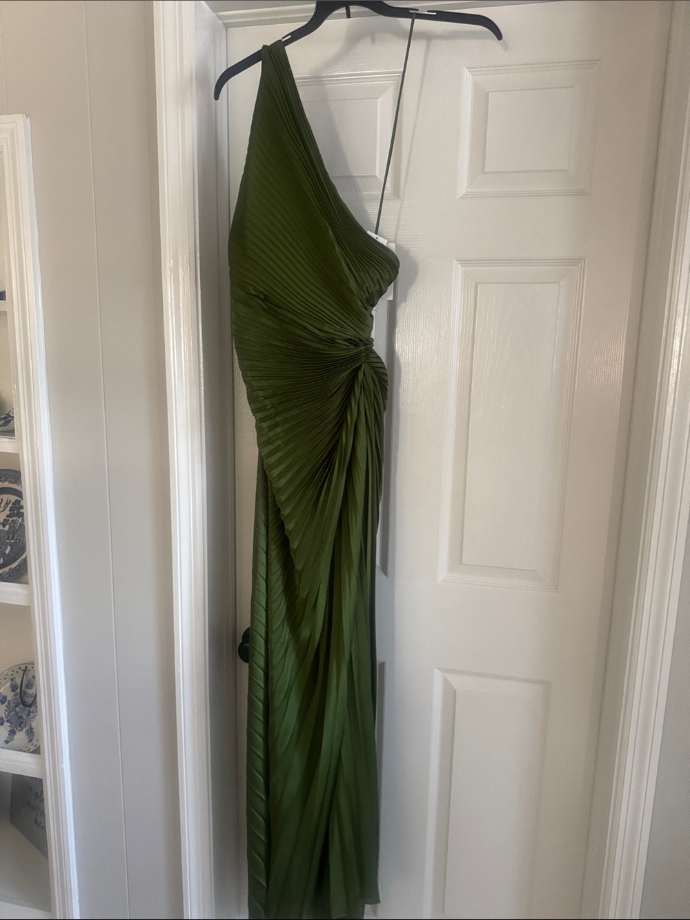 Olive Green One-Shoulder Pleated Evening Dress
